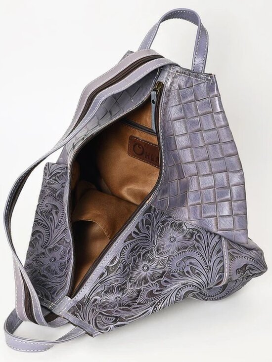 Lilac Embossed Floral Backpack Tote main image 4